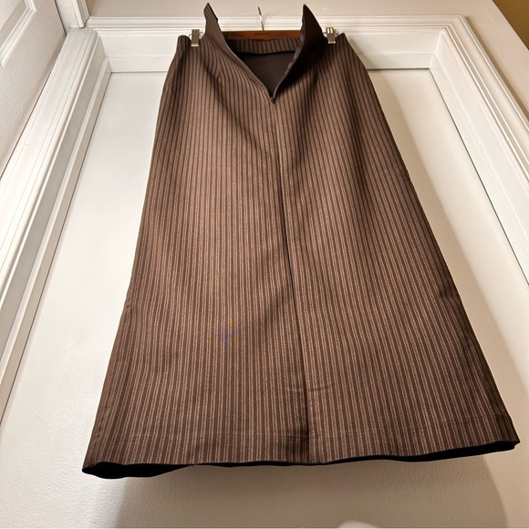Wildlife New York Chocolate Brown Pinstriped Midi Skirt - Size 8 - Picture 7 of 11
